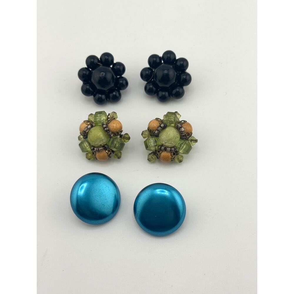 Vintage Lot Of 3 Japan And West‎ Germany Clip On Cluster And Solid Earrings